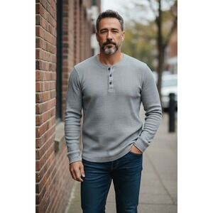 J Crew NWOT Thermal Knit Henley Jersey Mens SZ XXL Gray